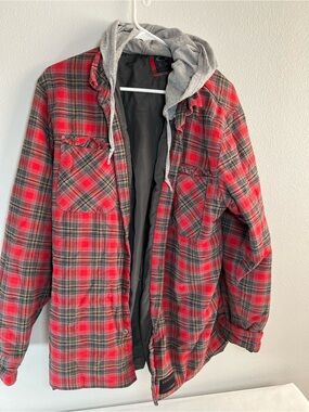 Oakley XL Men's Red Plaid Hooded Lined‎ Jacket